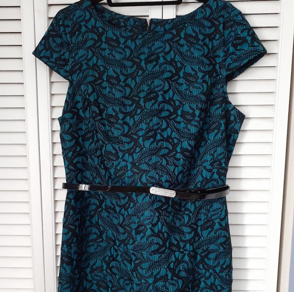 Teal and black lace dress. EUC